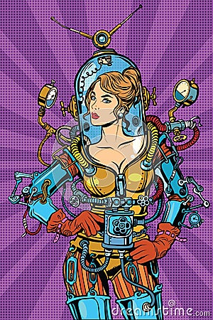 Beautiful futuristic girl in a space suit Vector Illustration