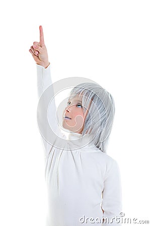 Beautiful futuristic kid girl futuristic child with gray hair Stock Photo