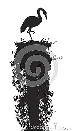 Stork sleeps in a nest Vector Illustration