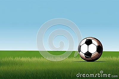 beautiful game with a soccer ball on a grassy field under a clear blue sky. Stock Photo