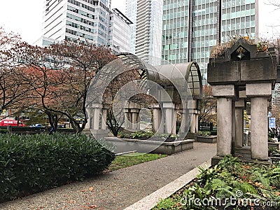 Garden Amidst Downtown Buildings in Vancouver, British Columbia Editorial Stock Photo