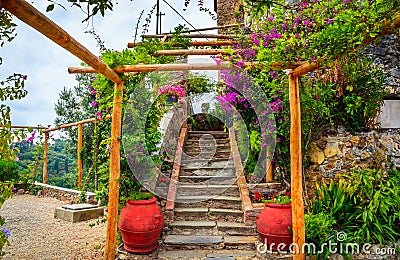 Beautiful garden near castle Brown in Portofino, Liguria, Italy Stock Photo