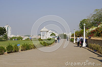 Beautiful garden near the temple to Jaipur in India Birla Mandir Editorial Stock Photo