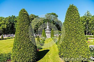 Beautiful garden with Roman fountain located at the Peterhof gardens, the summer palce of the Peter the great in Saint Petersburg Editorial Stock Photo