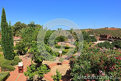 A beautiful garden scene inside the castle grounds at Silves in the Algarve Stock Photo