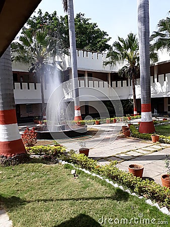 Beautiful garden with water fountain Stock Photo