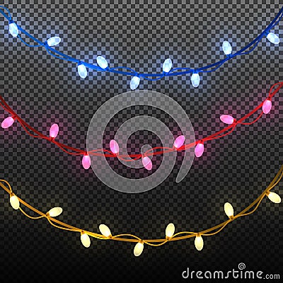 Beautiful garland with glowing lights. Lighting design elements. Vector Illustration