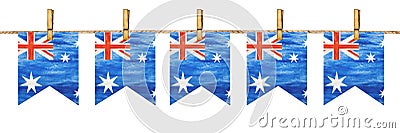 Beautiful garland with small Australian Flags. Closeup Vector Illustration