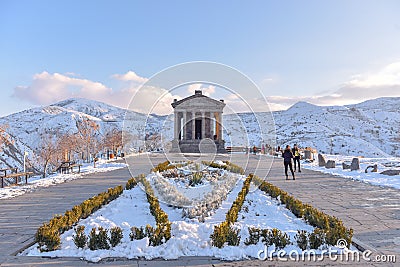 Beautiful Garni Temple In Armenia, in winter. Editorial Stock Photo