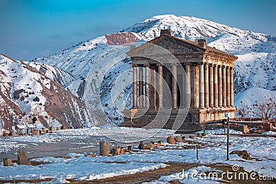 Beautiful Garni temple in Armenia, in winter Stock Photo
