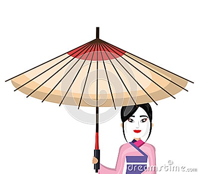 Beautiful geisha japan character with umbrella Vector Illustration