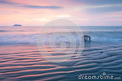 Beautiful gently waves, Ripple marks and traditional Thai fish t Stock Photo