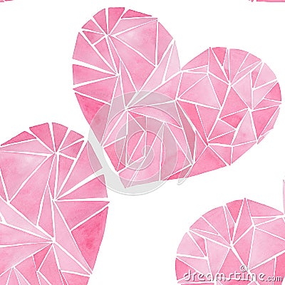 Beautiful geometric precious crystal graphic lovely artistic tender wonderful holiday bright Valentine pink hearts pattern waterco Cartoon Illustration