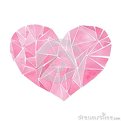 Beautiful geometric precious crystal graphic lovely artistic tender wonderful holiday bright Valentine pink hearts pattern waterco Cartoon Illustration