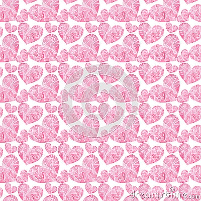 Beautiful geometric precious crystal graphic lovely artistic tender wonderful holiday bright Valentine pink hearts pattern waterco Cartoon Illustration