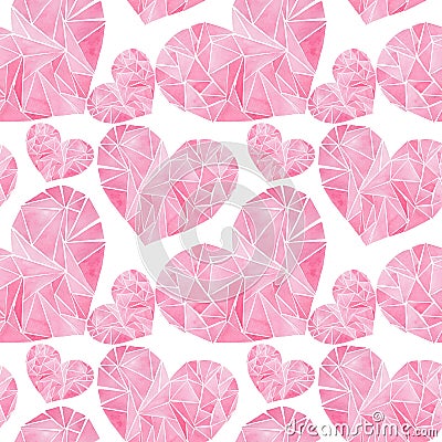 Beautiful geometric precious crystal graphic lovely artistic tender wonderful holiday bright Valentine pink hearts pattern waterco Cartoon Illustration