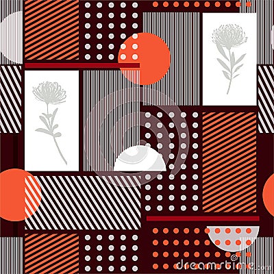 Beautiful Geometry minimal seamless pattern simple shape and silhouette flowers and stripe modern vector pattern design for fashin Stock Photo