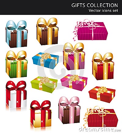 Beautiful gifts collection icons. Vector Illustration