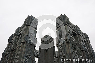 Beautiful gigantic bas relief art structure of the Chronical of Georgia on the rainy day Editorial Stock Photo