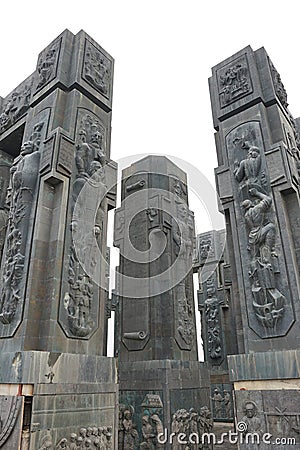 Beautiful gigantic bas relief art structure of the Chronical of Georgia on the rainy day Editorial Stock Photo