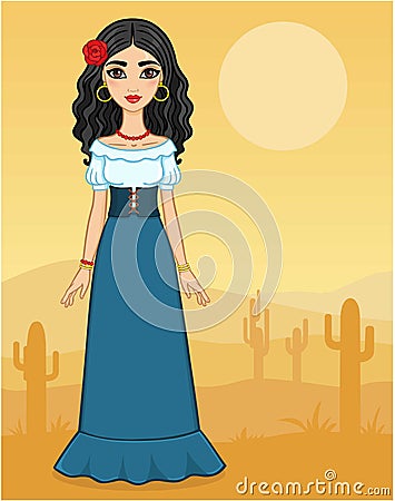 The beautiful girl in ancient clothes Vector Illustration