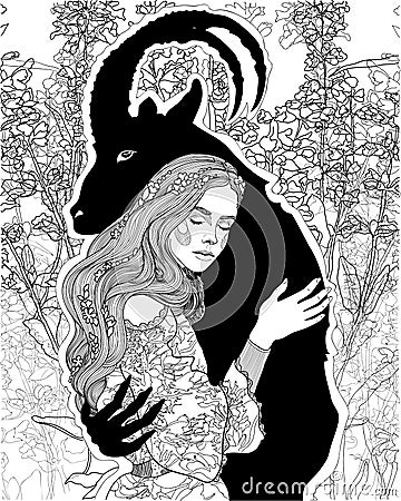 Beautiful girl in the arms of a demon Vector Illustration
