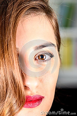 Beautiful Girl With Balayage Hair And Makeup Stock Photo