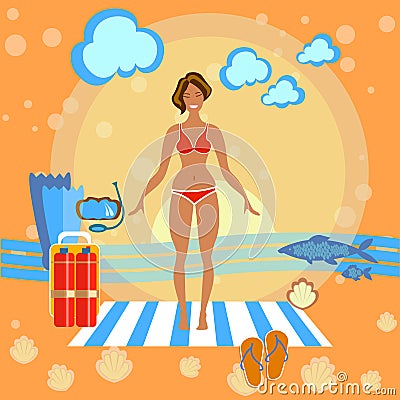 Beautiful girl on the beach Vector Illustration