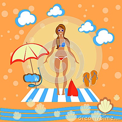 Beautiful girl on the beach Vector Illustration