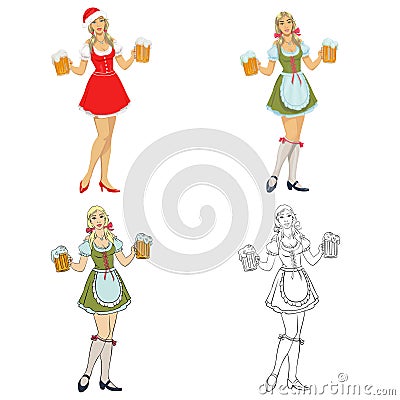 Beautiful girl with beer Vector Illustration