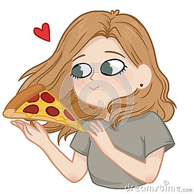 Beautiful girl with big green eyes is going to eat a slice of pi Stock Photo