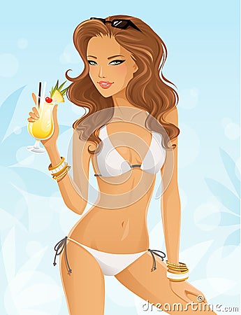 Beautiful girl in bikini Vector Illustration