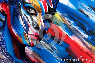 Beautiful girl with bright colored makeup Stock Photo