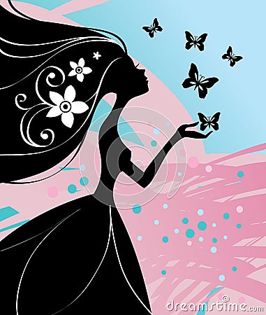 Beautiful girl with butterfly Vector Illustration