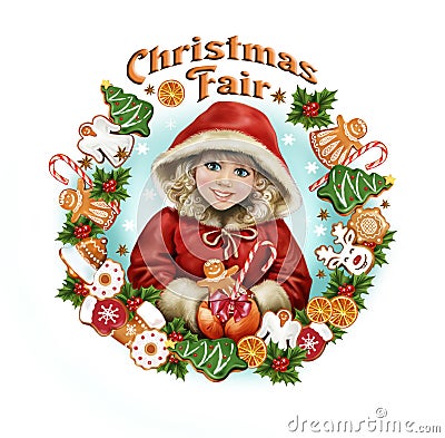 Beautiful girl at Christmas fair Stock Photo
