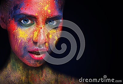 Beauty model with colorful powder make up Stock Photo