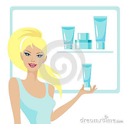 Beautiful girl and cosmetic Vector Illustration