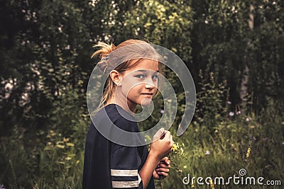 Beautiful girl in countryside forest childhood lifestyle Stock Photo