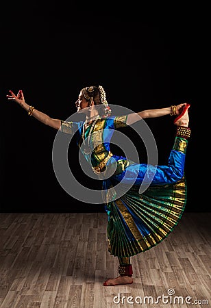Beautiful girl dancer of Indian classical dance Bharatanatyam Stock Photo