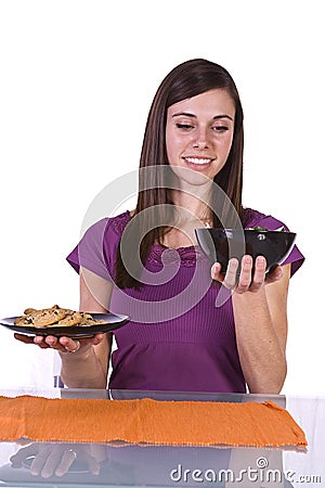 Beautiful Girl Deciding What to Eat Stock Photo