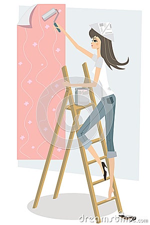 Beautiful girl decorating Vector Illustration