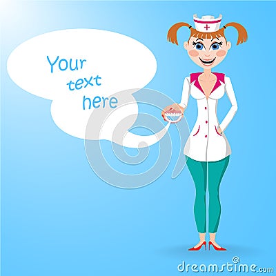 Beautiful girl dentist with your text. Vector Vector Illustration