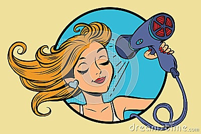 Beautiful girl drying her hair with Hairdryer Vector Illustration