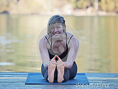 Beautiful girl enjoying Yoga at Cultus lake Stock Photo