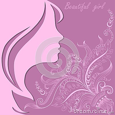 Beautiful girl face with lace pattern Vector Illustration