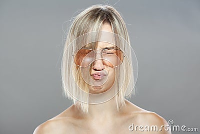 Beautiful girl fashion portrait. Short hair and glasses Stock Photo