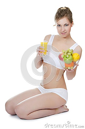 Beautiful girl with fruit and vegetables Stock Photo