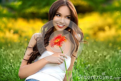 Beautiful Girl With Gerbera Flower Stock Photo