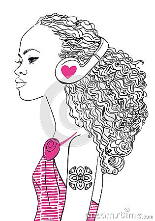Beautiful girl with headphones Vector Illustration
