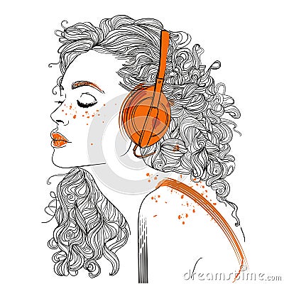 Beautiful girl with headphones Vector Illustration